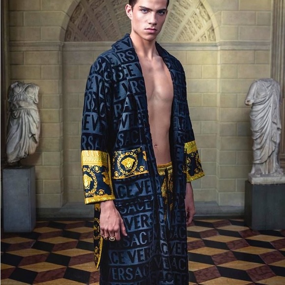 🔥Versace I 🖤 Baroque Robe XL Black Gold NEW $825 Retail Bundle - Picture 4 of 9